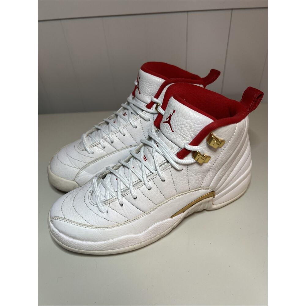 Jordan Kids White and Red High-Top Sneakers with Gold Accents